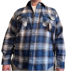 Vintage Flannel Shirt XL Blue Plaid Workwear Hunting Outdoor NWT Cotton